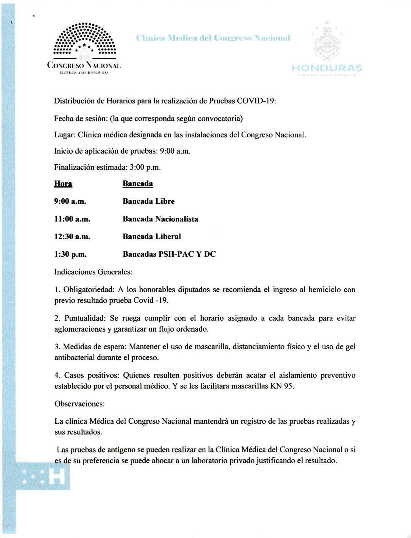 Realización de pruebas COVID a congresistas de todas las bancadas 